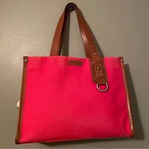 EUC Burberry Nova Check Large Red Plaid Canvas Leather Tote Work Bag Purse Auth!